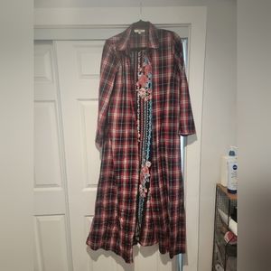 Embroidered long flannel duster